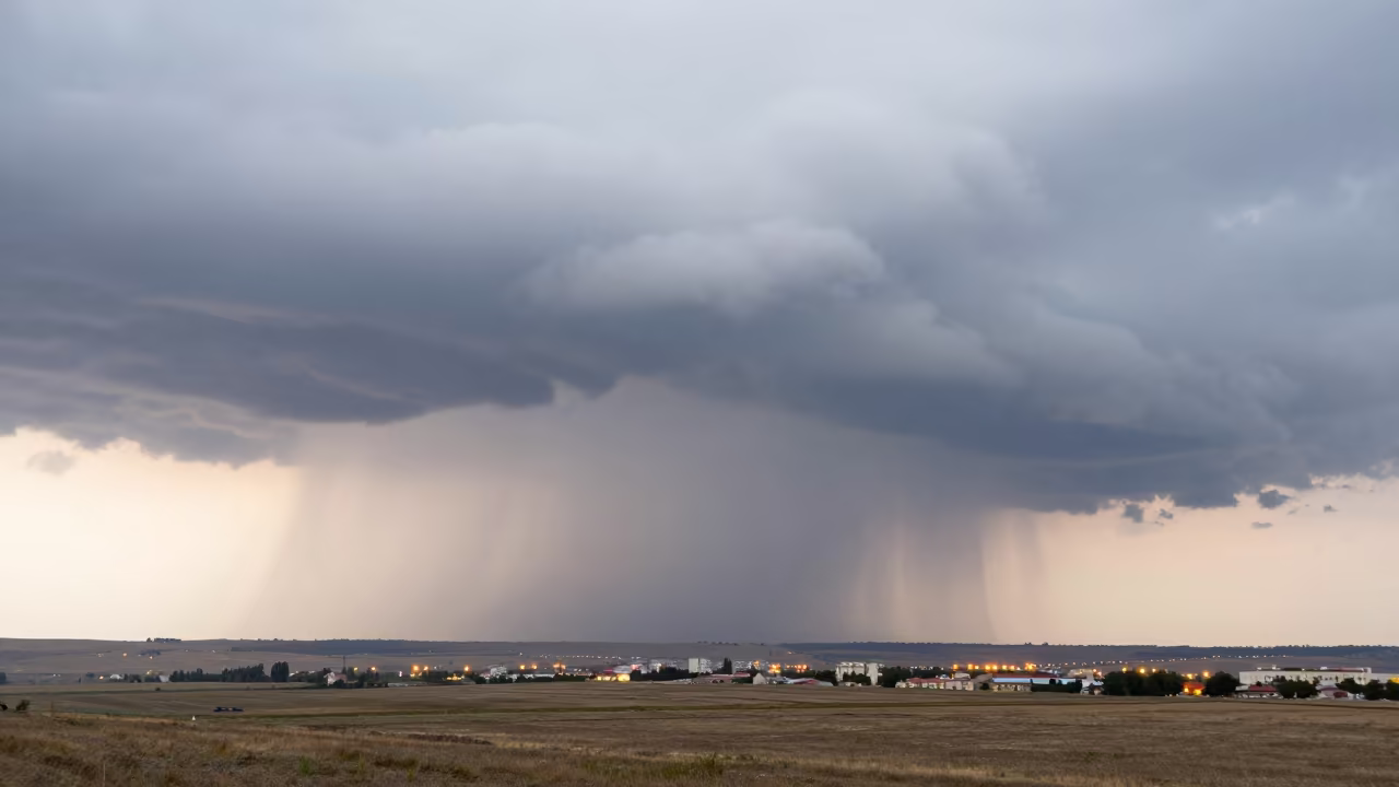 Supercell Storm Over Tekirdağ Plains at Dusk in across a storm-bright plain near Tekirdağ