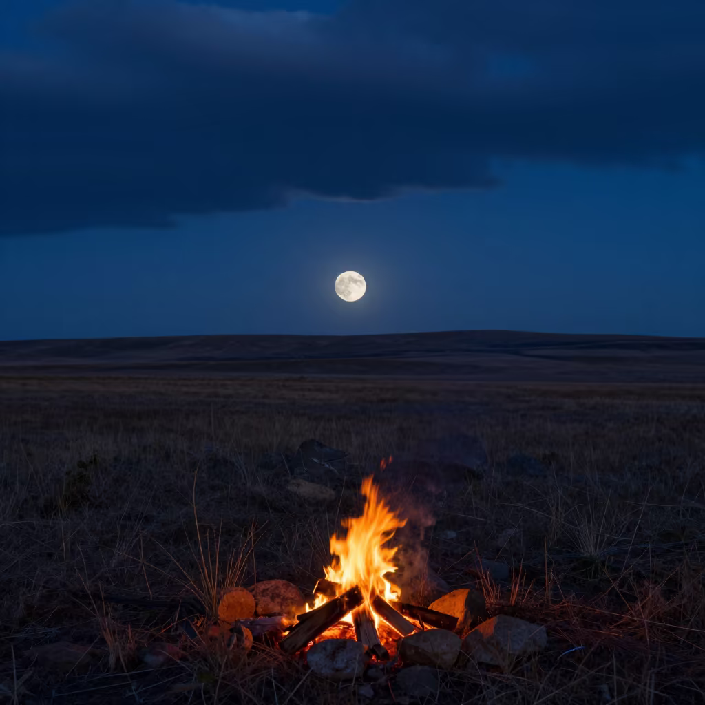 Supermoon over Giresun Steppe Indigo Twilight in near Giresun
