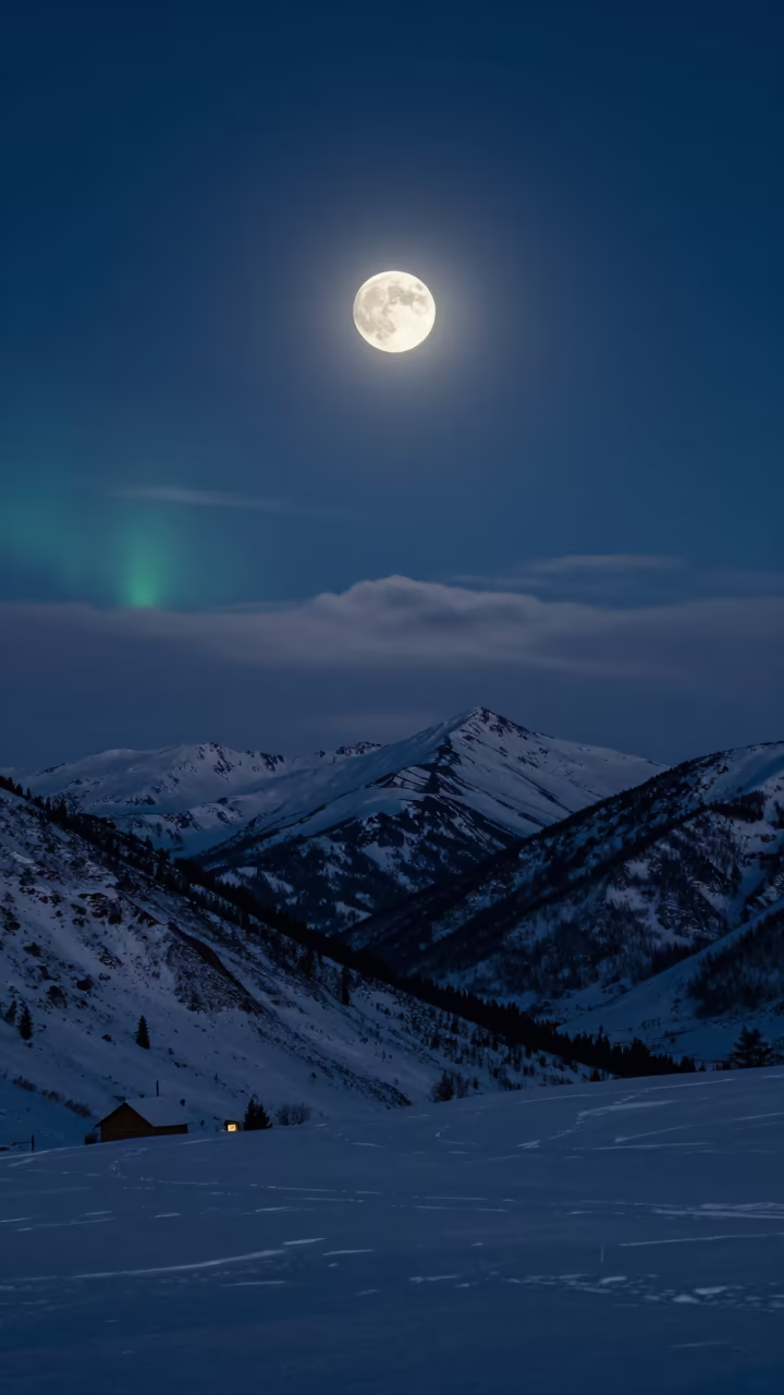 Supermoon Over Snowy Alpine Pass Russia in in Russia