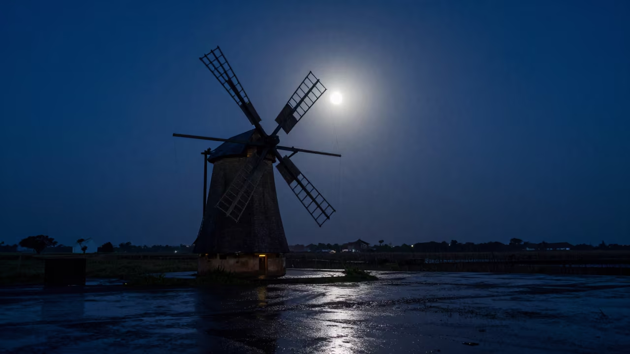 Supermoon Over Windmill Bissau Polder Night in near Bissau