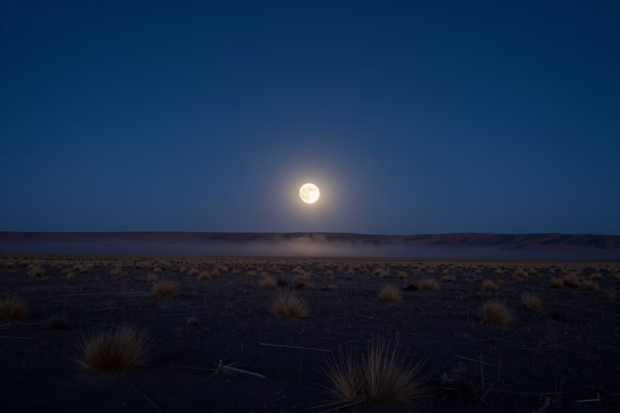 Supermoon Rising Over Chilean Steppe Before Dawn in in Chile