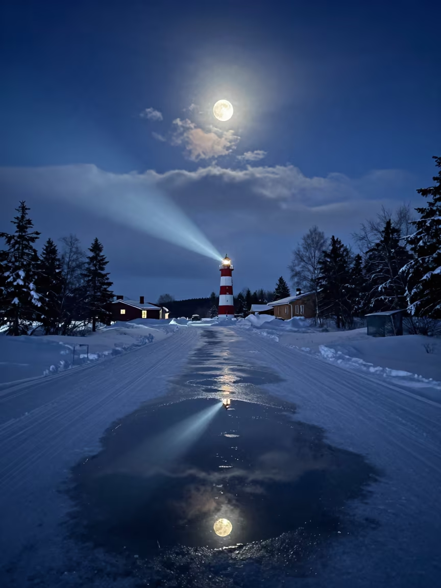 Supermoon Over Snowy Alpine Pass Near Kallio in near Kallio, Helsinki