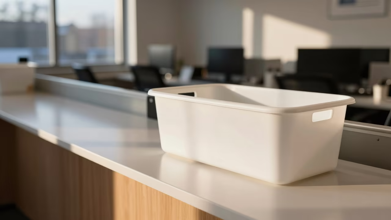 Supply Tote at Office Reception Desk in Oral in at an office reception desk in Oral