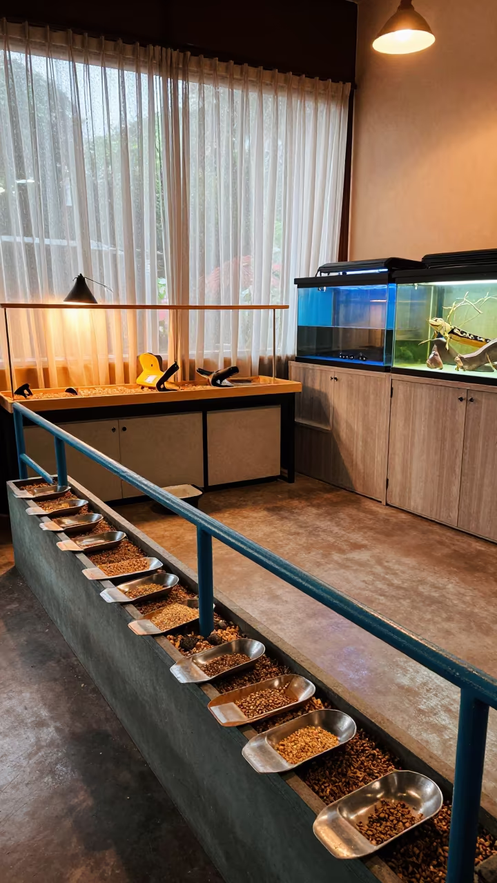 Surabaya Aviary Rail Before Daycare Handoffs in on a painted display ledge in Surabaya