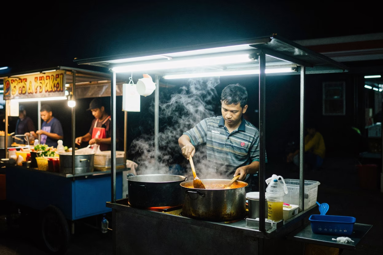 Surabaya Food Vendor at The Deepest Night Sky Light in in Surabaya, Indonesia