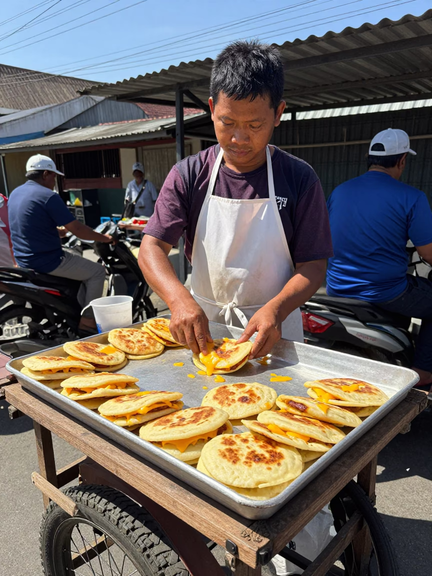 Surabaya Hot Arepas at Bright Midmorning Light in in Surabaya, Indonesia