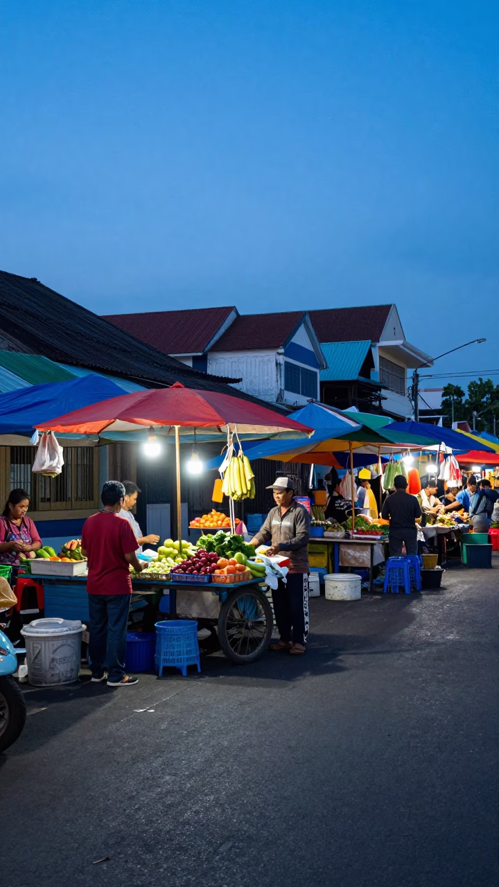 Surabaya Indonesia Evening Street Scene with Colorful Market Stall and Local Life in in Surabaya, Indonesia