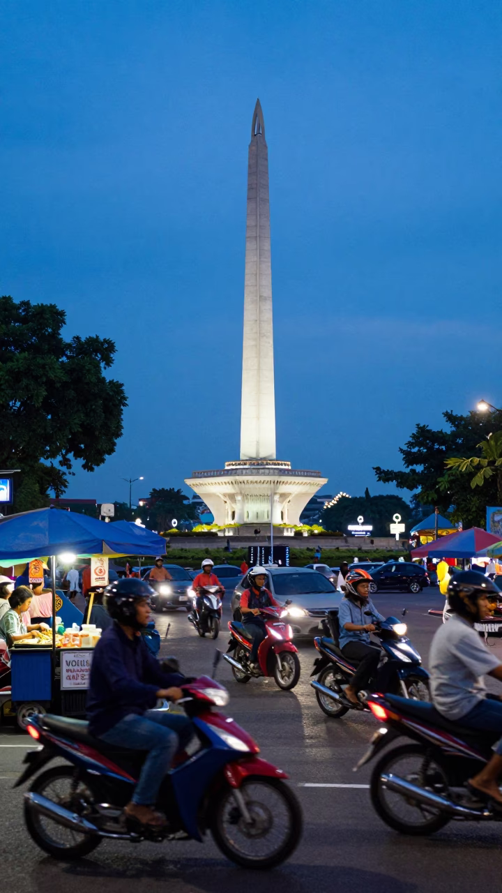 Surabaya Indonesia Evening Street Scene with Local Vendors and Blue Hour Light in in Surabaya, Indonesia
