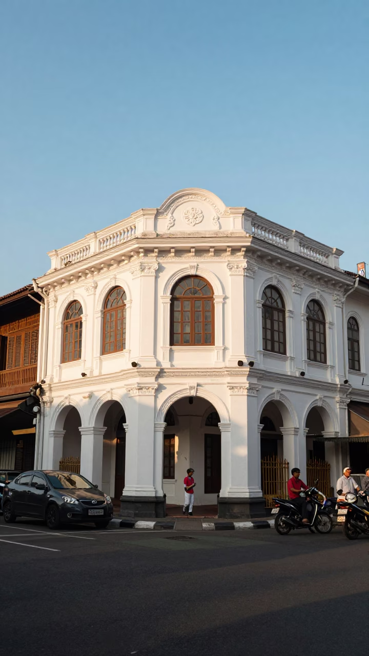 Surabaya Indonesia Late Afternoon Street Scene with Traditional Architecture and Local Life in in Surabaya, Indonesia