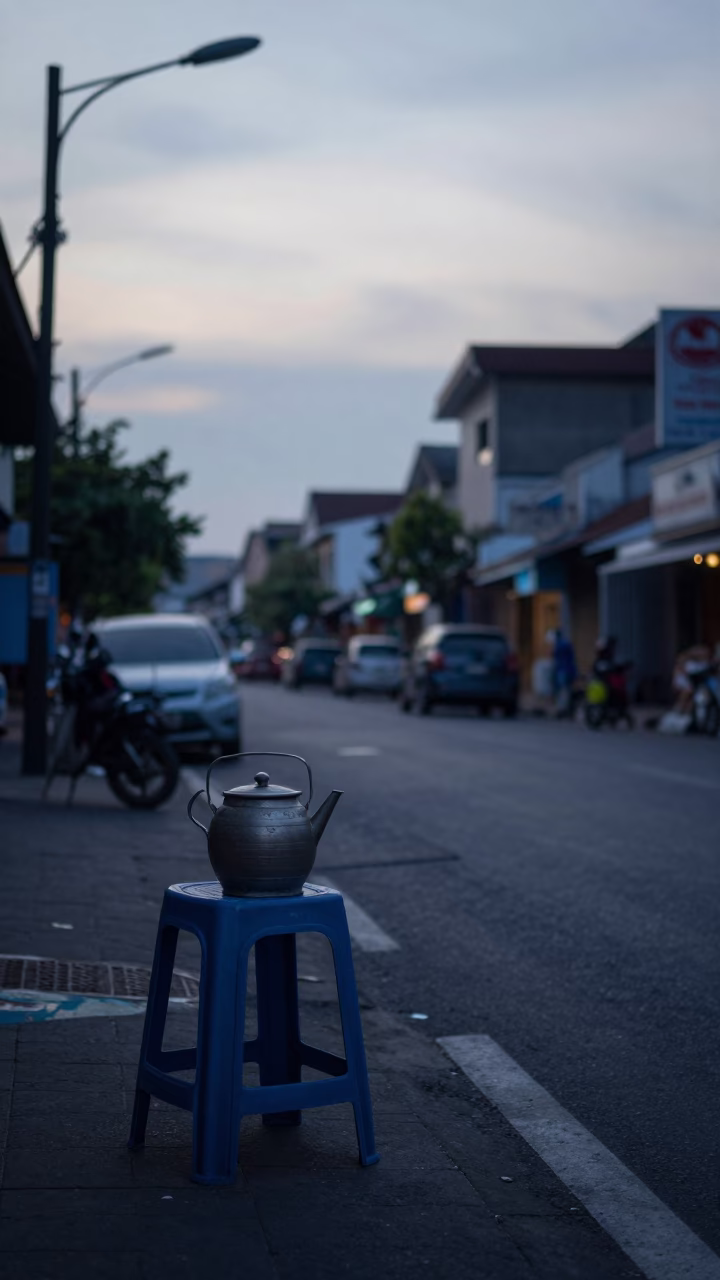 Surabaya Indonesia Nautical Dawn Street Scene with Stool and Watering Jug in in Surabaya, Indonesia