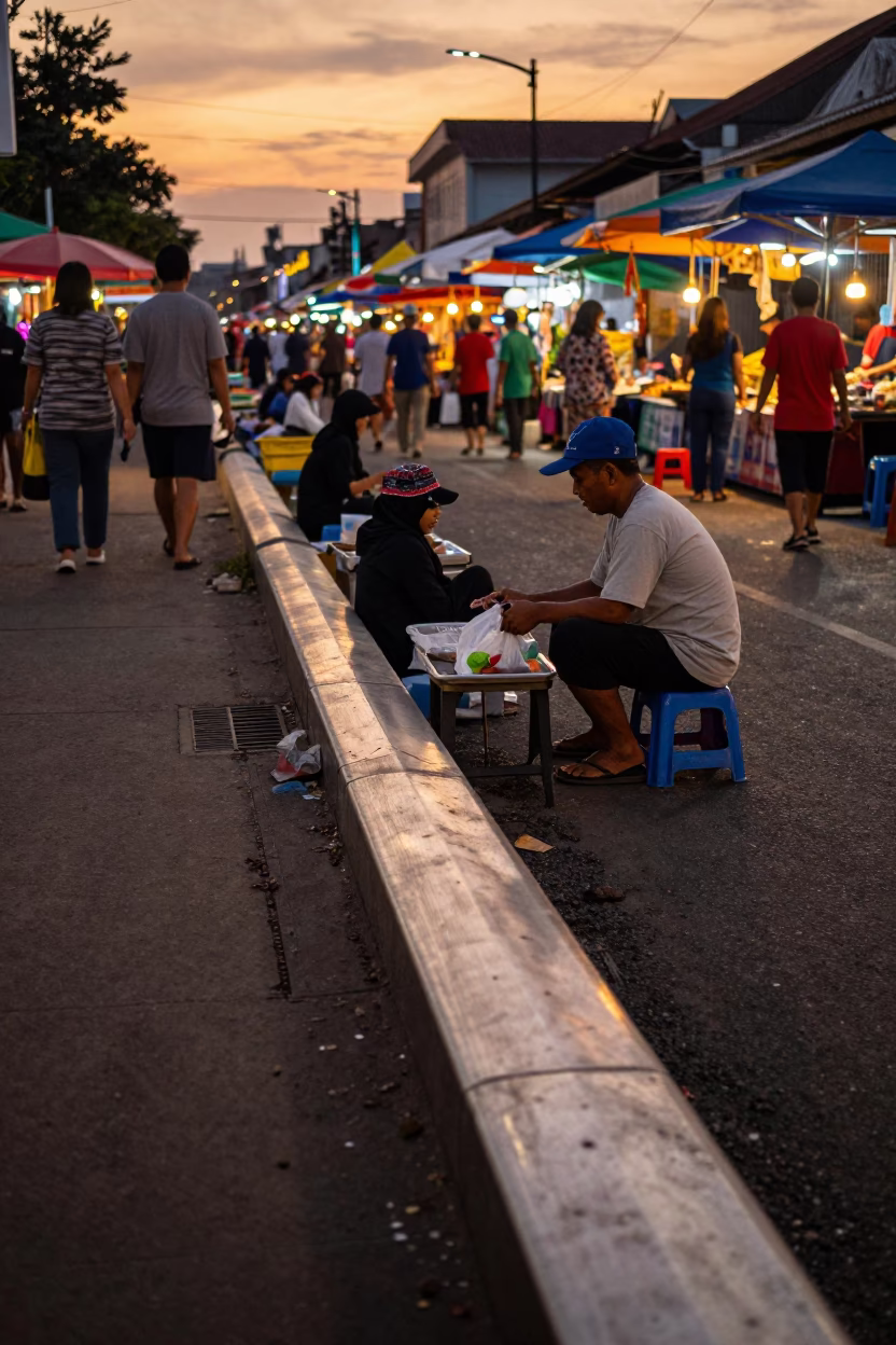 Surabaya Indonesia street market evening light with local vendor and traditional goods in in Surabaya, Indonesia