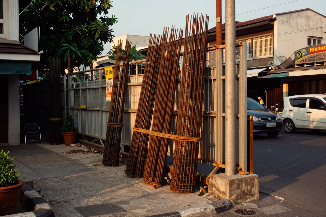 Surabaya Indonesia Street Scene Evening Light Construction Gate and Local Life in in Surabaya, Indonesia
