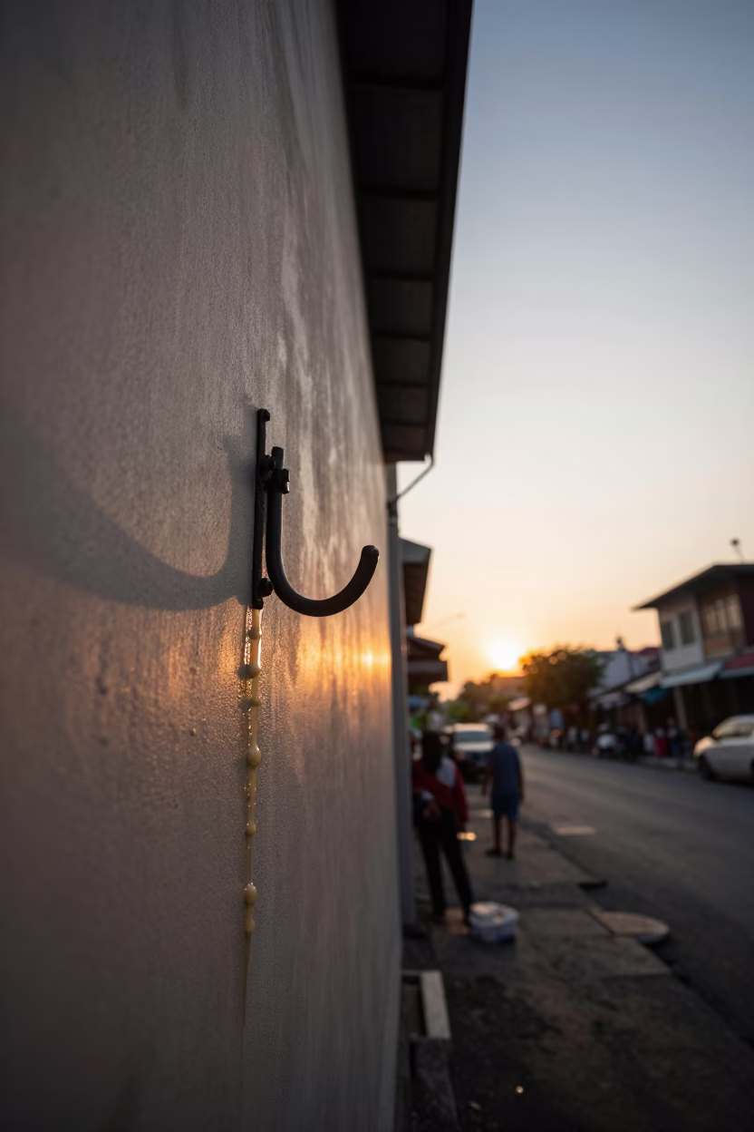 Surabaya Indonesia street scene with wall hook and soap residue at sunset in in Surabaya, Indonesia
