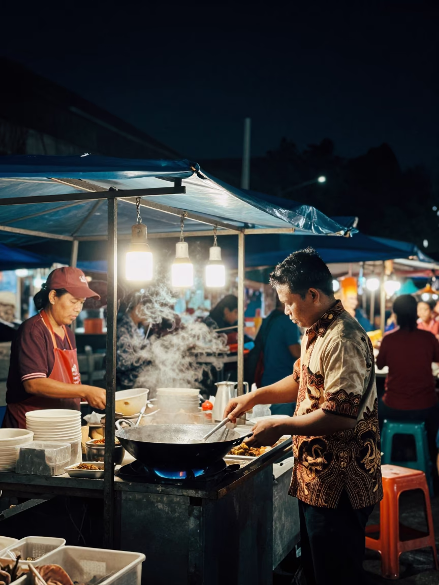 Surabaya Market Stall at The Deepest Night Sky Light in in Surabaya, Indonesia