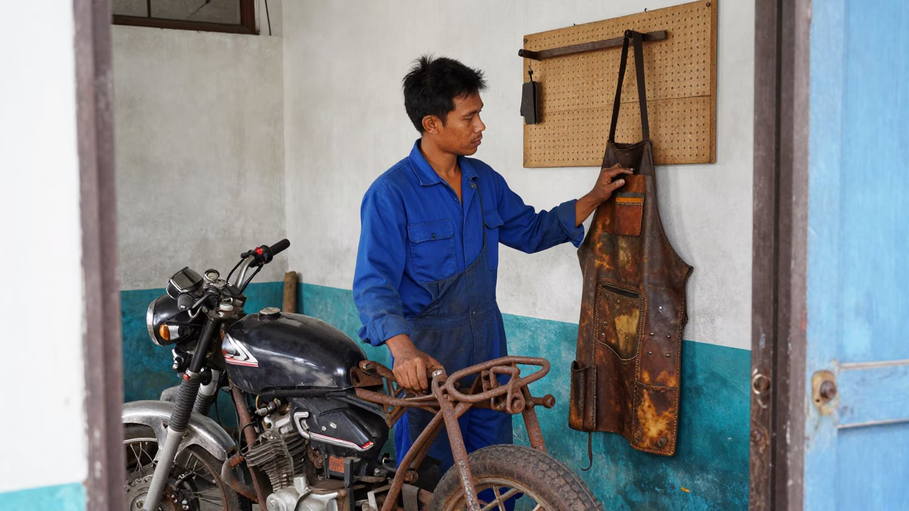 Surabaya Mechanic at Late Morning Light in in Surabaya, Indonesia