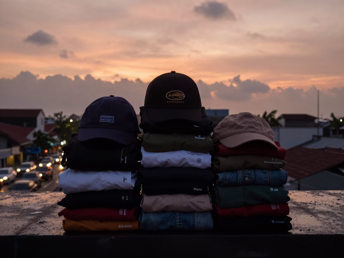 Surabaya Rooftop Streetwear Silhouette in Dusk in on a rooftop above evening traffic in Surabaya