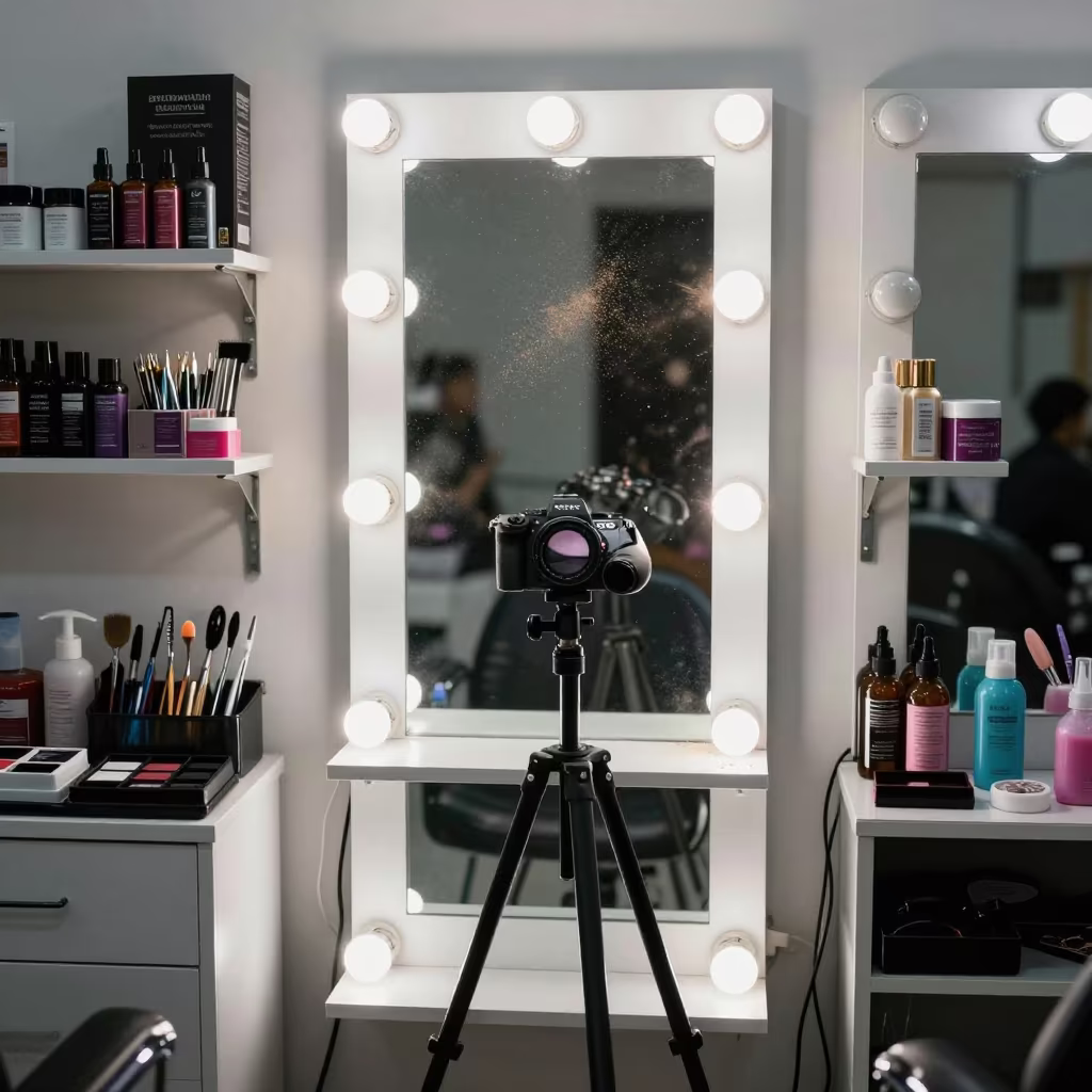 Surabaya Salon Shelf Before Dawn Service in in a beauty supply area under white LEDs in Surabaya