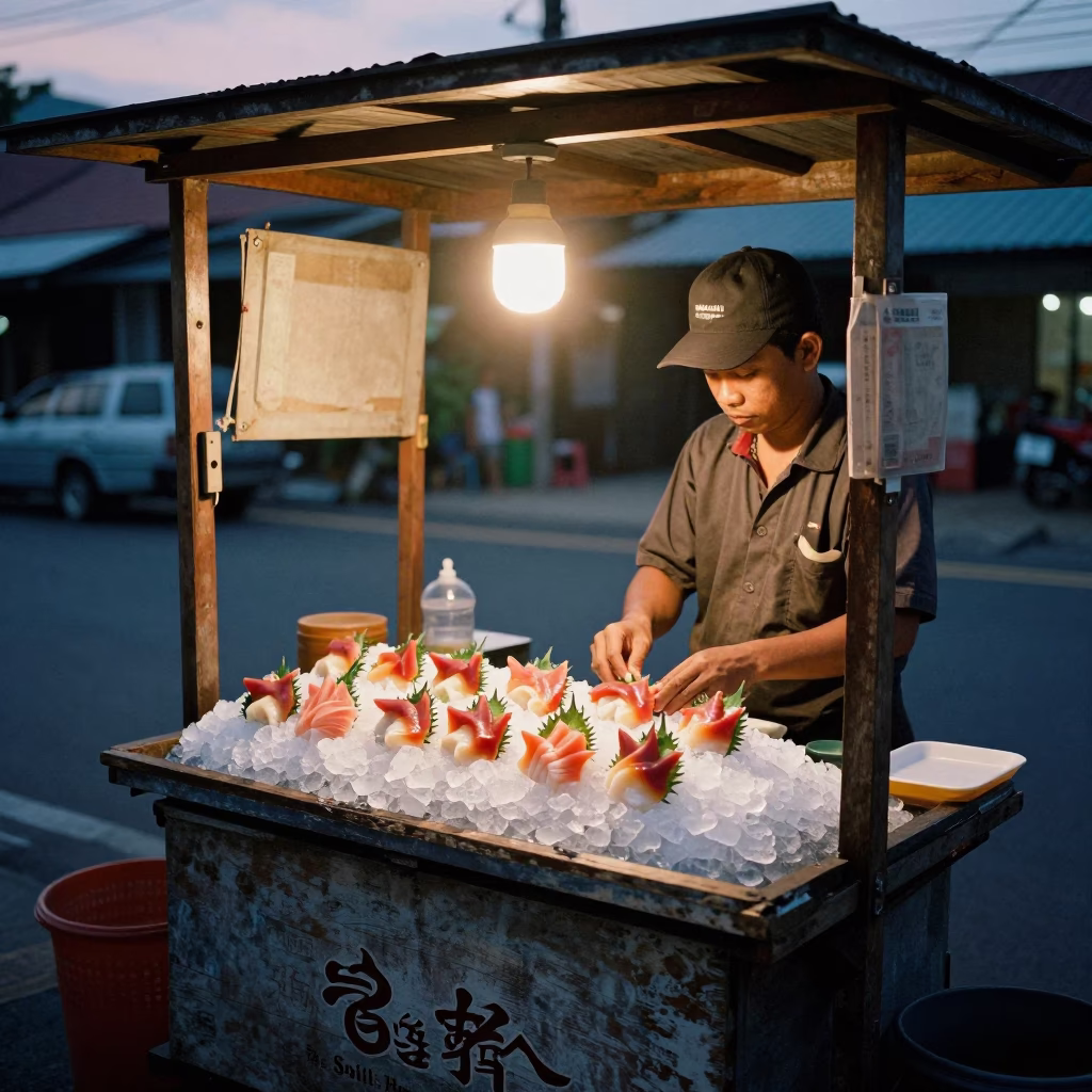 Surabaya Sashimi at The Still Hours Before Dawn Light in in Surabaya, Indonesia