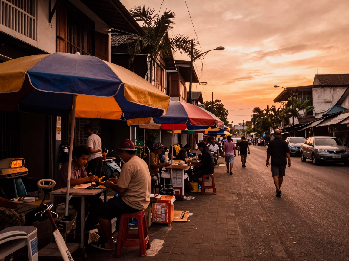 Surabaya Street Scene at Copper-toned Light Before Dusk in in Surabaya, Indonesia