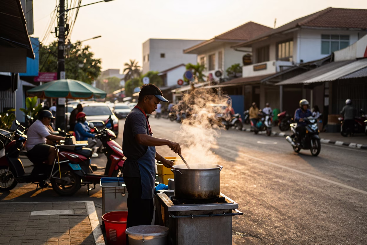Surabaya Street Scene at Honeyed Evening Light in in Surabaya, Indonesia