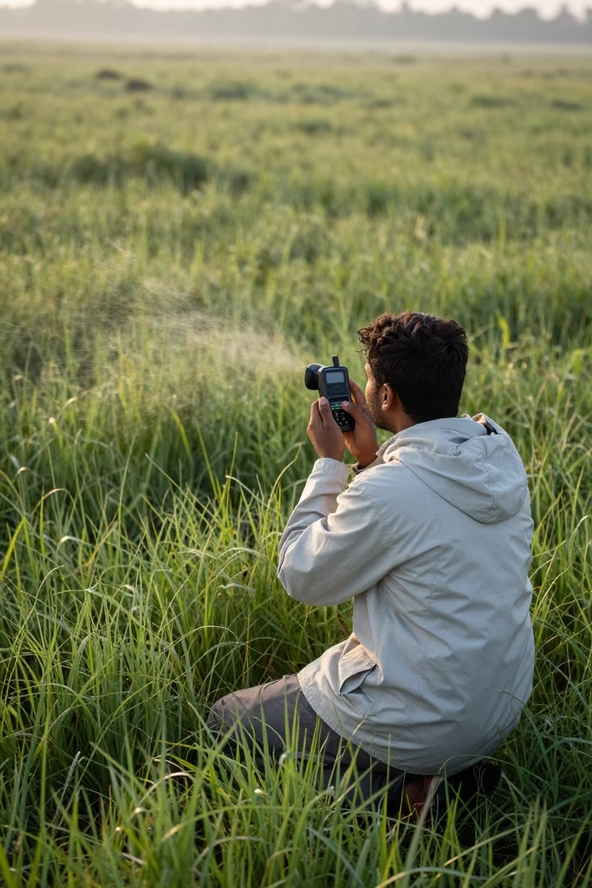 Surat Researcher Recording Bird Calls Morning Light in in Surat