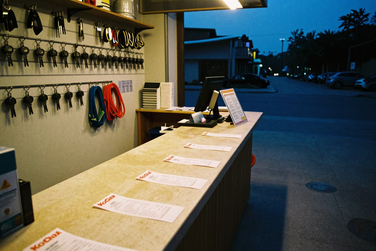 Surf Shop Wax Counter Evening Light in at a checkout lane under flat store light in Yulin, Chengdu