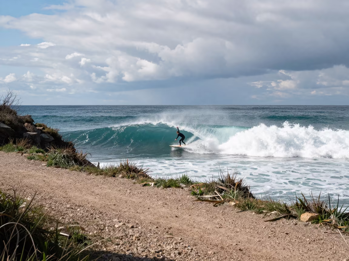 Surfer Barrel Wave Mountain Path Montpellier Noon in on a mountain path near Montpellier