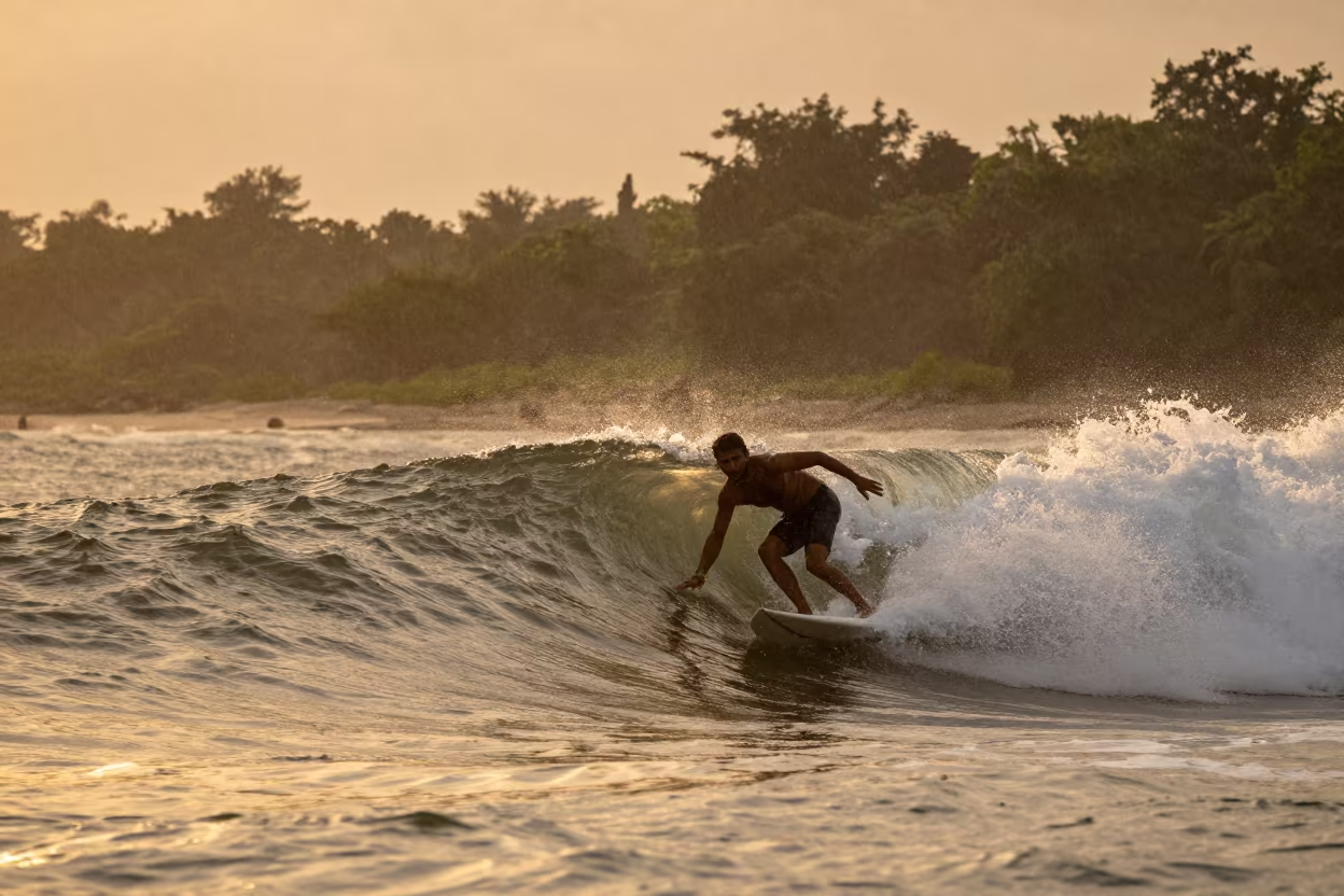 Surfer Bottom Turn Sunset Rain in on a hillside near Vadodara