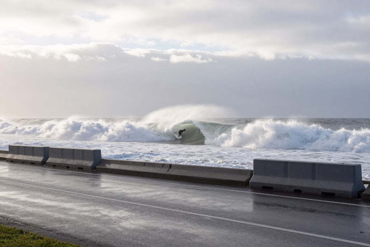 Surfer Dropping Massive Wave Dawn Hanover in at a roadside stop near Hanover