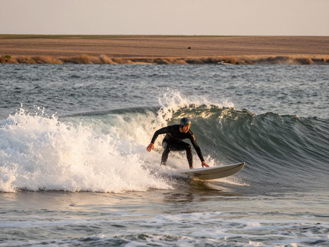 Surfer Dropping Massive Wave Near Harbin Fields in near open fields near Harbin