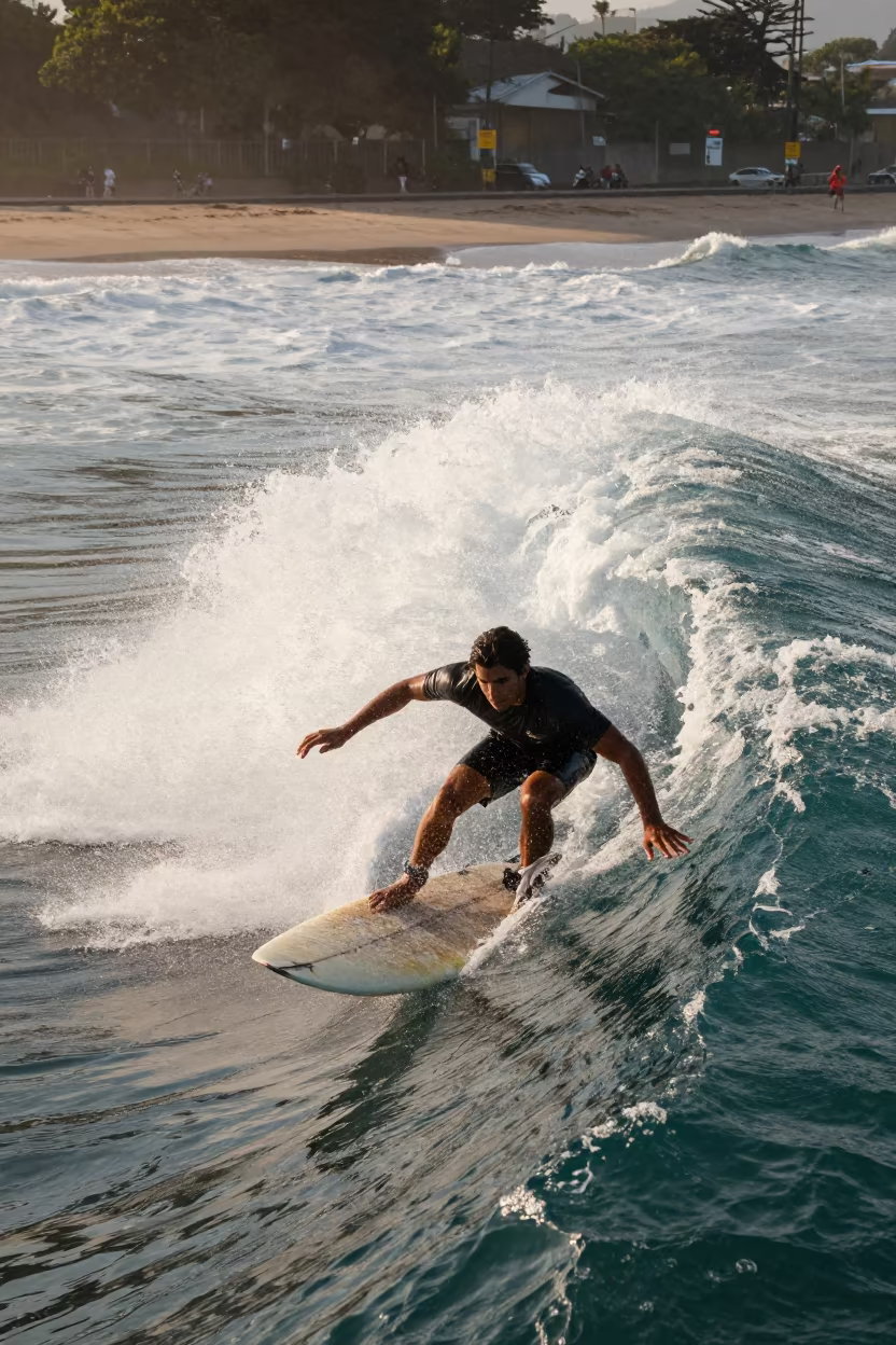 Surfer Paddling at Dawn Monsoon Mexico City in at a roadside stop near Mexico City