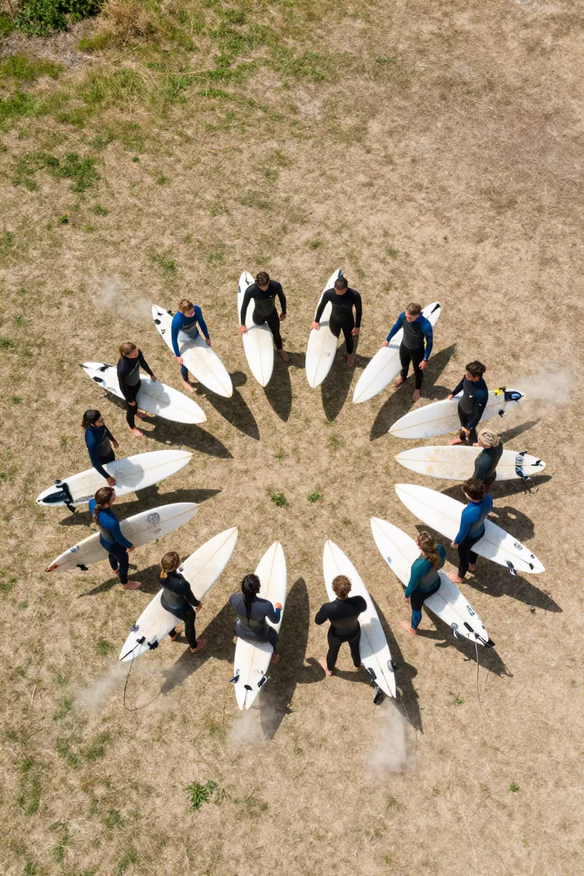 Surfers Standing Over Dry Texas Field in near open fields near San Antonio