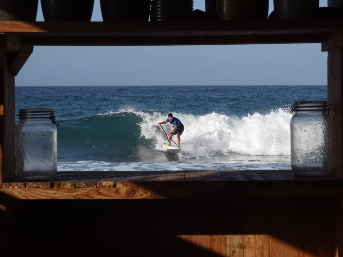 Surfski Paddler on Workshop Shelf in on a workshop shelf near Arequipa