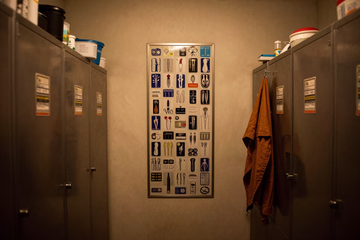 Surgery Center Sticker File in Pushkar Night in inside a prep corridor with organized storage in Pushkar