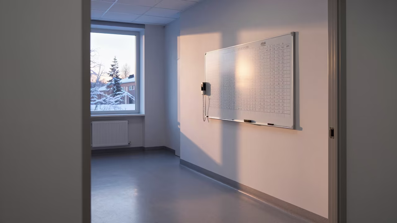 Surgical Count Board in Winter Clinic Corridor in inside a clinic exam room near Helsinki