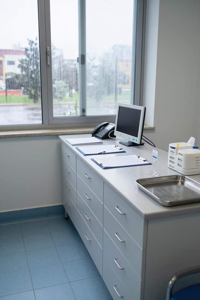 Surgical Prep Nurse Desk Getafe Midsummer Afternoon in in a surgical prep area in Getafe