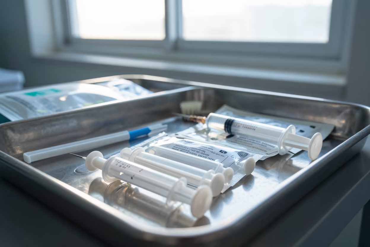 Surgical Prep Tray in Ibarra Procedure Room Light in in a surgical prep area in Ibarra