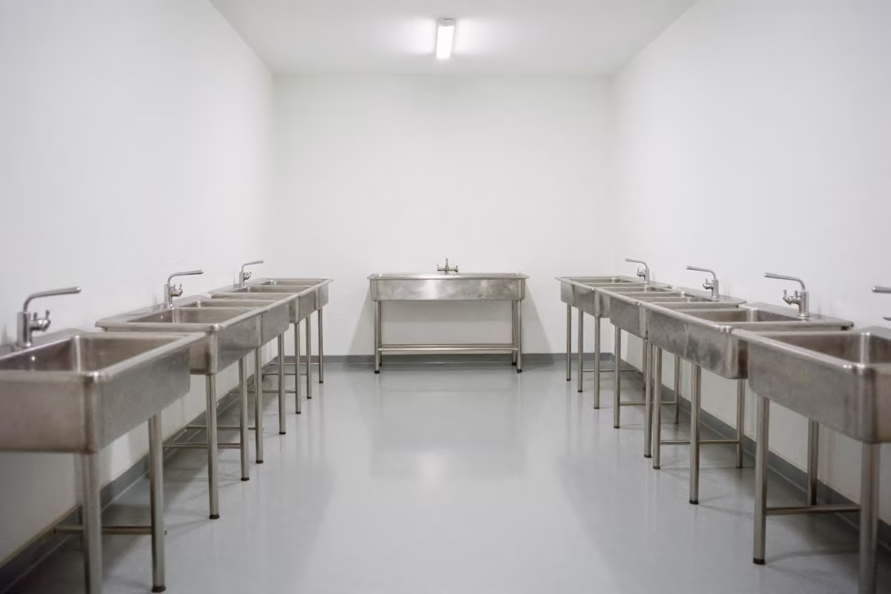 Surgical Scrub Sinks in Rehab Gym at Dawn in inside a rehabilitation gym in Ortahisar