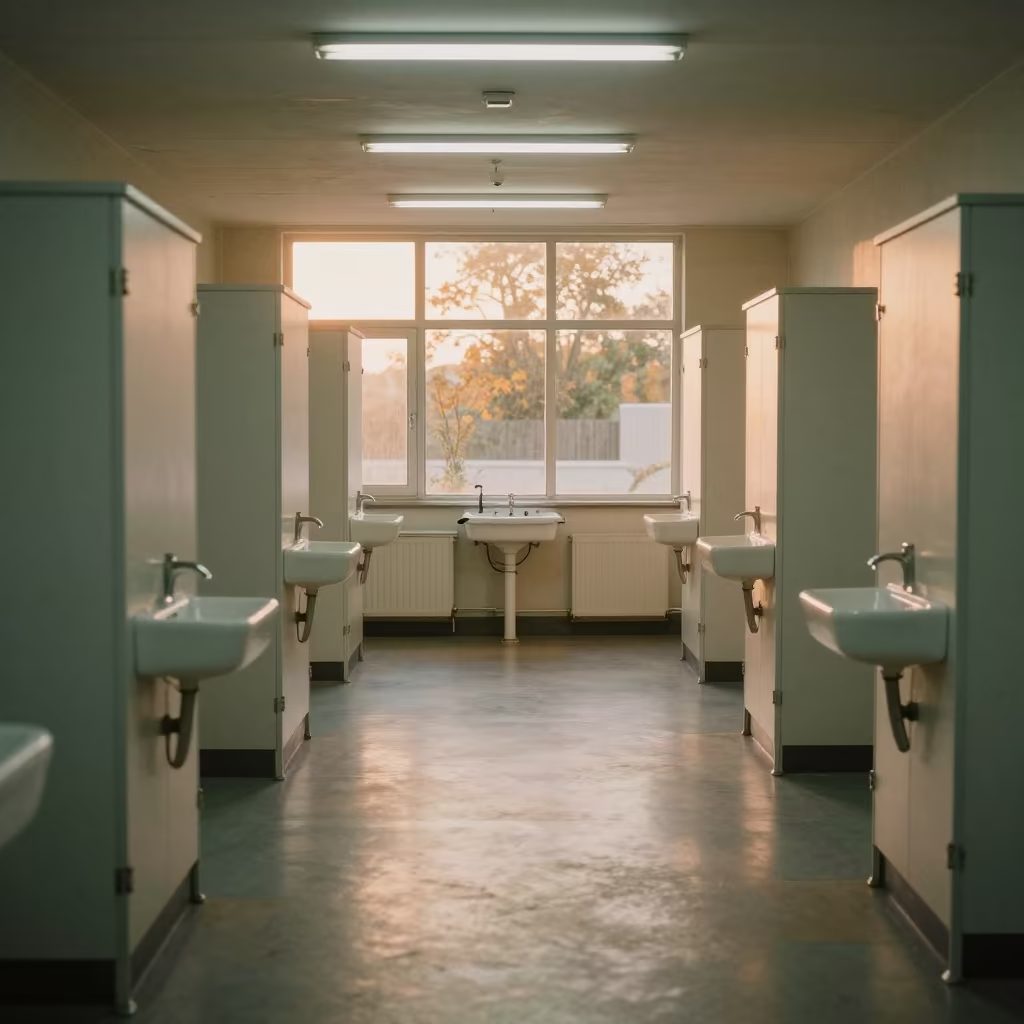 Surgical Sink Row With Tiny Shoebox Buildings in inside a rehabilitation gym in Maseru