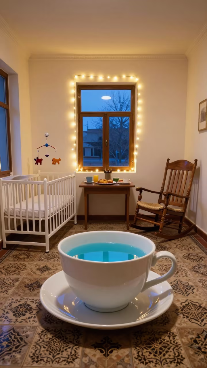 Surreal Baghdad Nook with Giant Teacup in in a breakfast nook near Baghdad