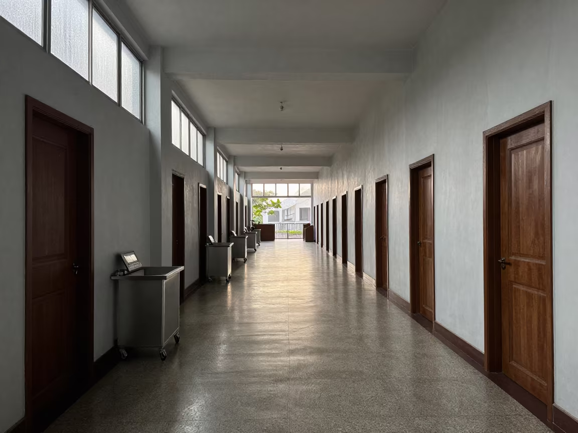 Surreal Banquet Hall Corridor Before Sunrise in inside a banquet hall before service in Ho Chi Minh City