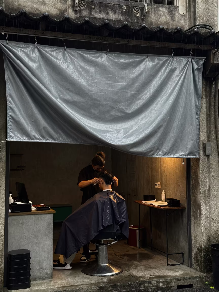 Surreal Barber Shop Metal Drapes Kaohsiung in in the old quarter in Kaohsiung