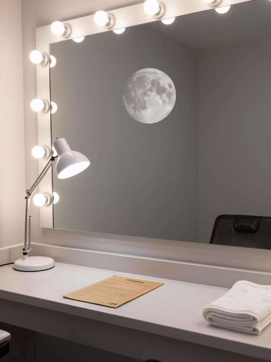 Surreal Barber Station Consent Form Under Ringed Planet in at a barber station beneath mirror bulbs in Noida