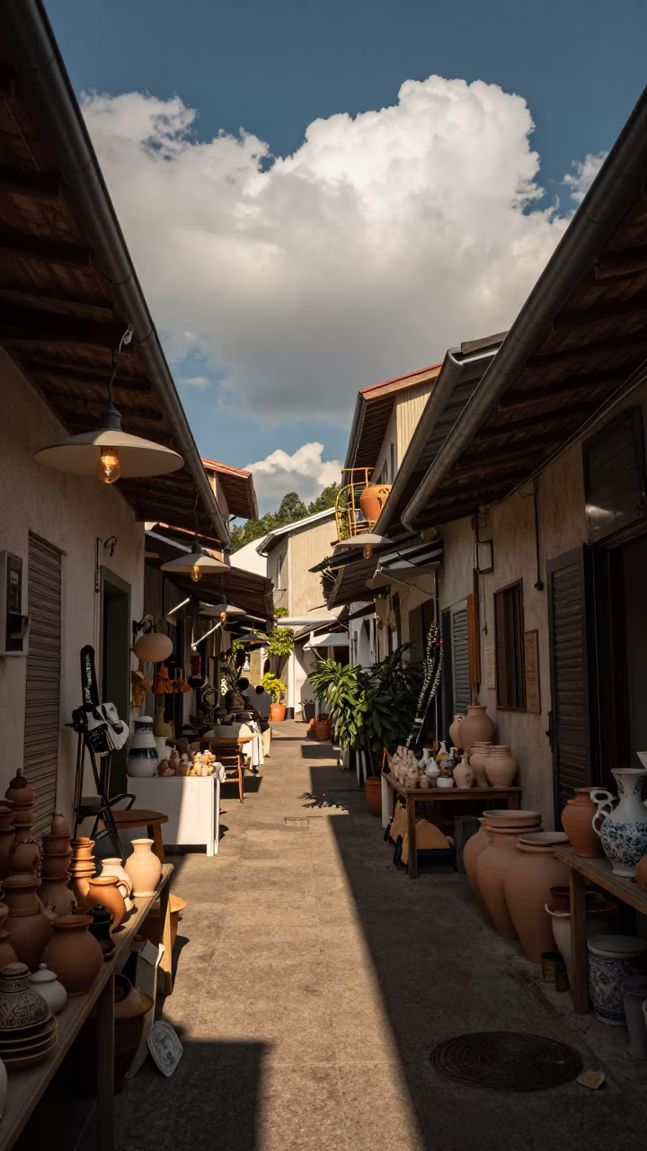 Surreal Bath Bazaar with Inverted Shadows in in a flea market lane in Bath