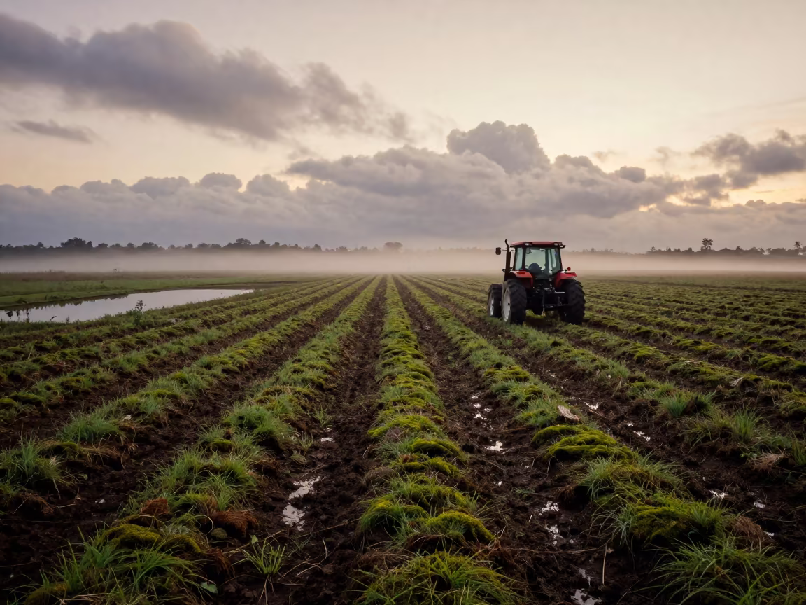 Surreal Belize Farm Pond Storm Reflection in across a harvested grain field in Belize