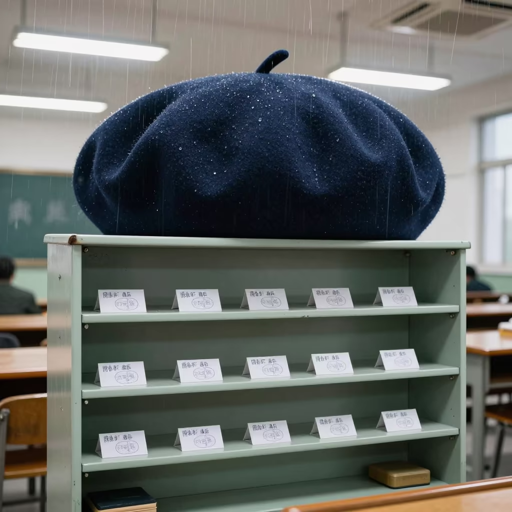 Surreal Beret Shelf in Nanchang Barracks in inside a briefing room in Nanchang