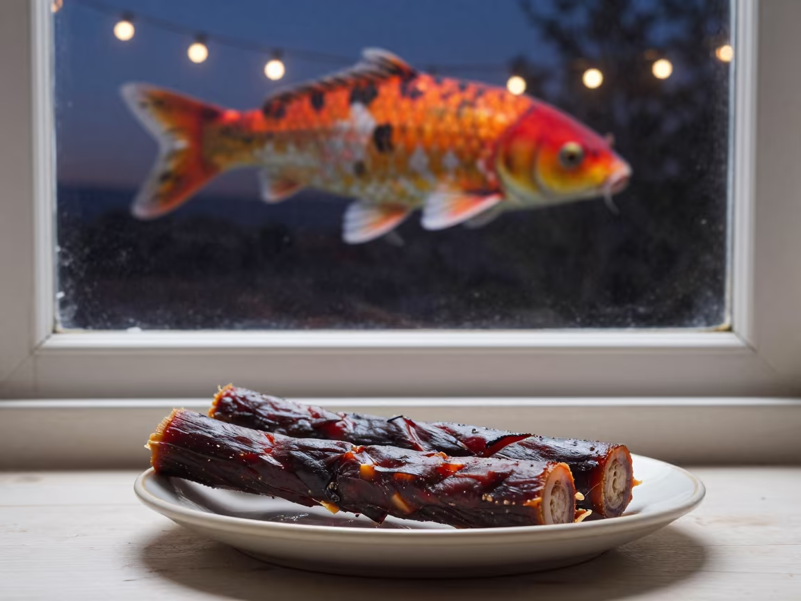 Surreal Biltong and Droëwors by Window in on a ceramic plate by a window in Bellavista, Santiago