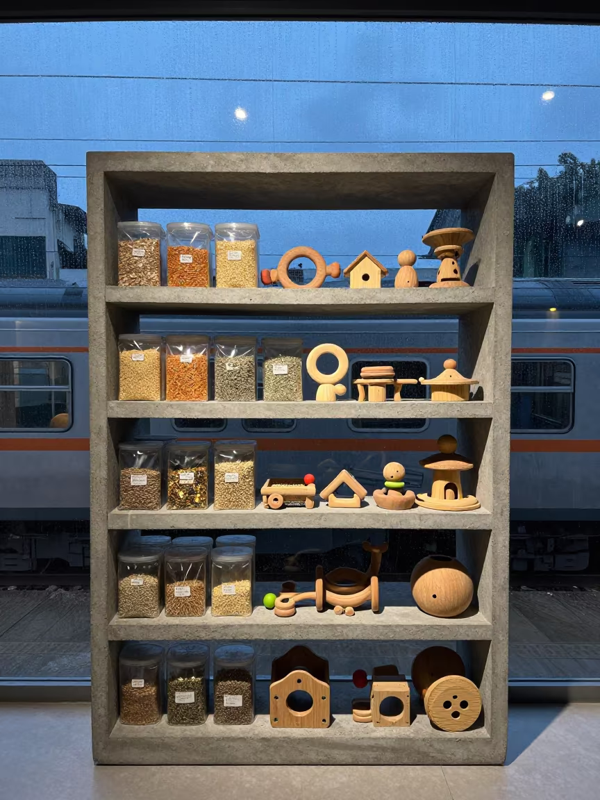 Surreal Bird Shelf Train Belo Horizonte Twilight in inside a grooming bay near Belo Horizonte