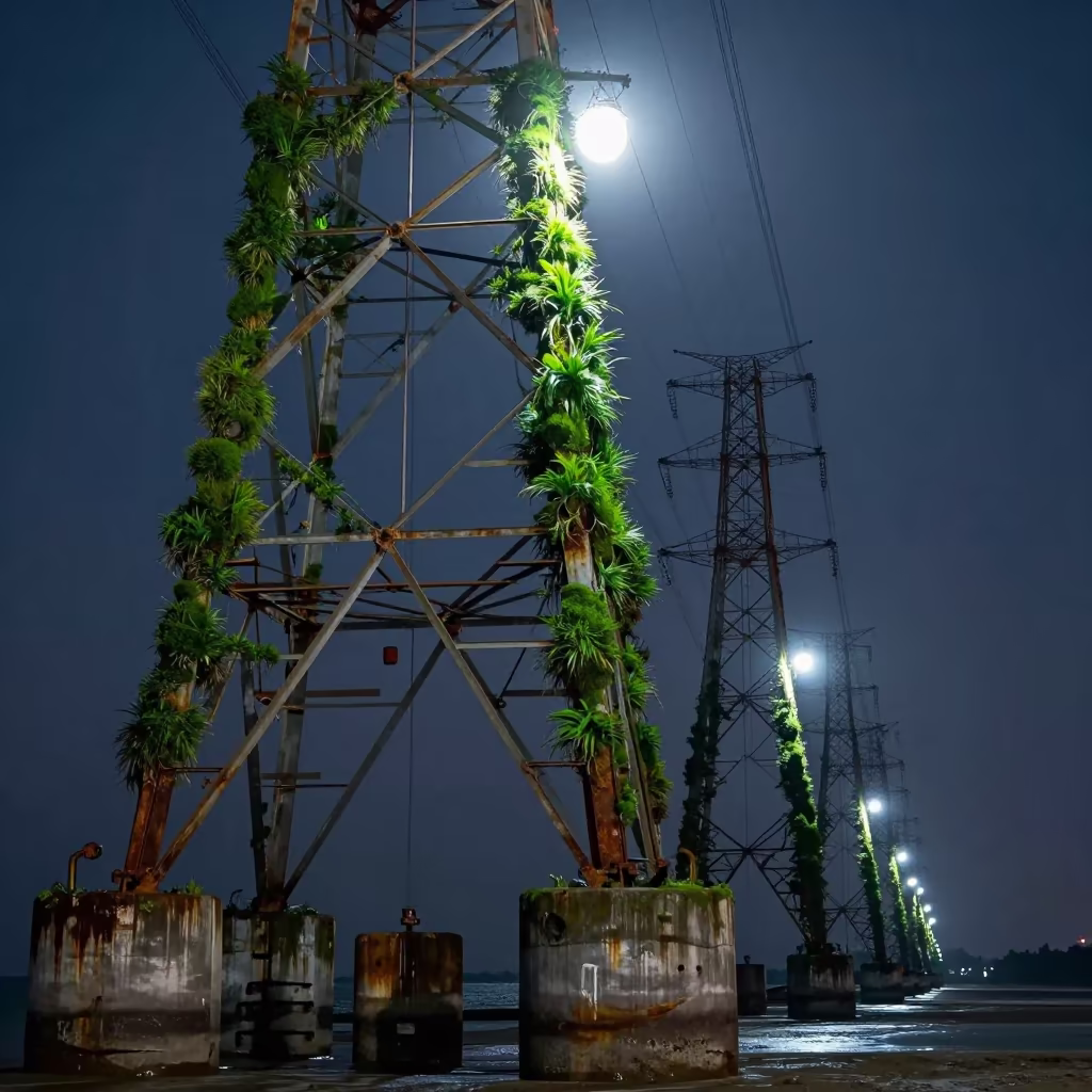 Surreal Breakwater Lantern Under Transmission Towers in beneath transmission towers near Warri