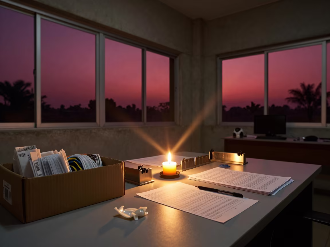 Surreal Cable Label Box in Juba Operations Center in in an operations center under monitor glow in Juba